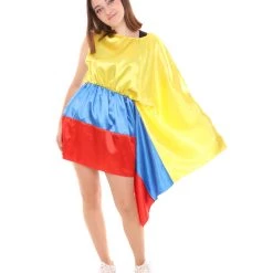 FLAGWIGS Adult Women's Celebratory Colombian Flag Dress Costume | Patriotic Cosplay Costume