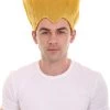 HPO Men's Fighter Game | Mens Short Length Electric Yellow Straight Spiked Cosplay Wig