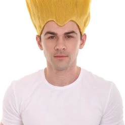 HPO Men's Fighter Game | Mens Short Length Electric Yellow Straight Spiked Cosplay Wig