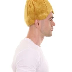 HPO Men's Fighter Game | Mens Short Length Electric Yellow Straight Spiked Cosplay Wig