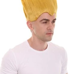 HPO Men's Fighter Game | Mens Short Length Electric Yellow Straight Spiked Cosplay Wig