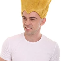 HPO Men's Fighter Game | Mens Short Length Electric Yellow Straight Spiked Cosplay Wig