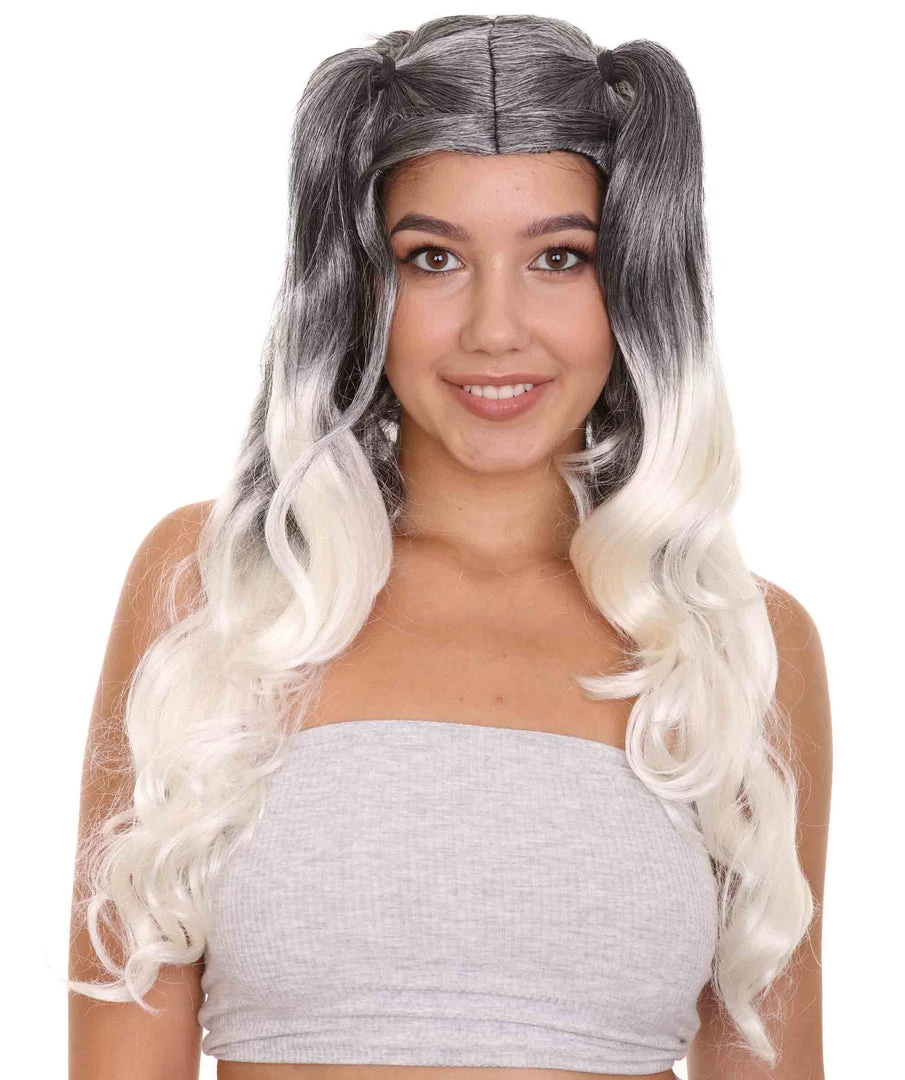 HPO Men's Dolly Womens Wig | Black/White Two-Toned Wig | Premium Breathable Capless Cap