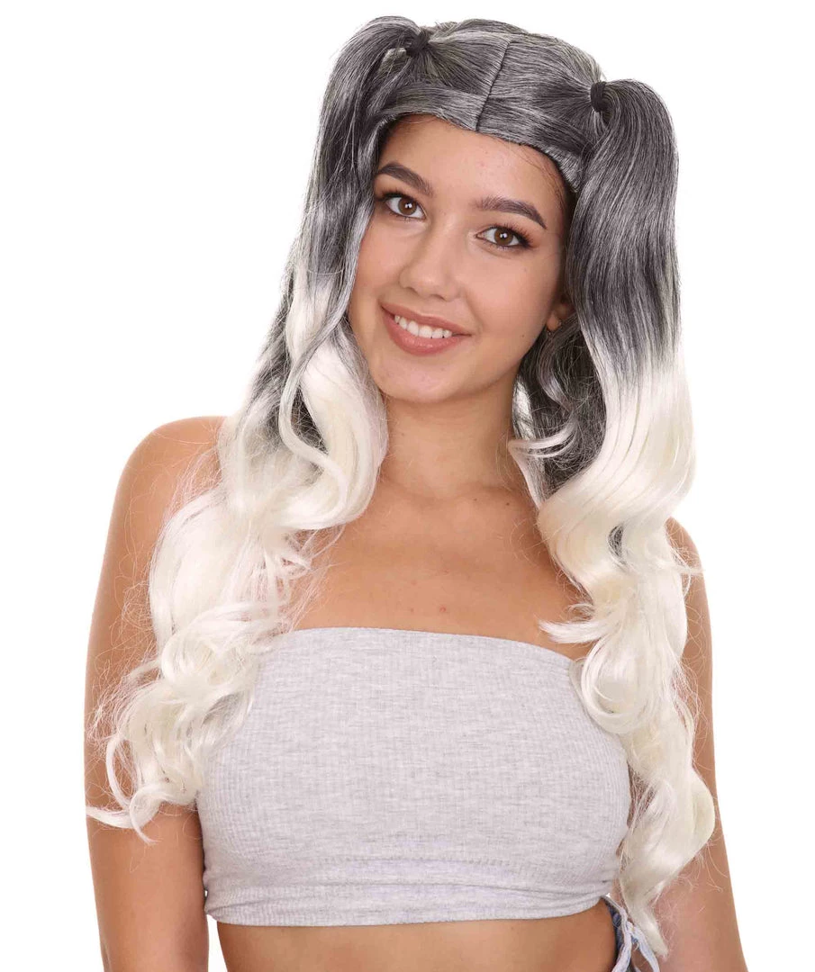HPO Men's Dolly Womens Wig | Black/White Two-Toned Wig | Premium Breathable Capless Cap