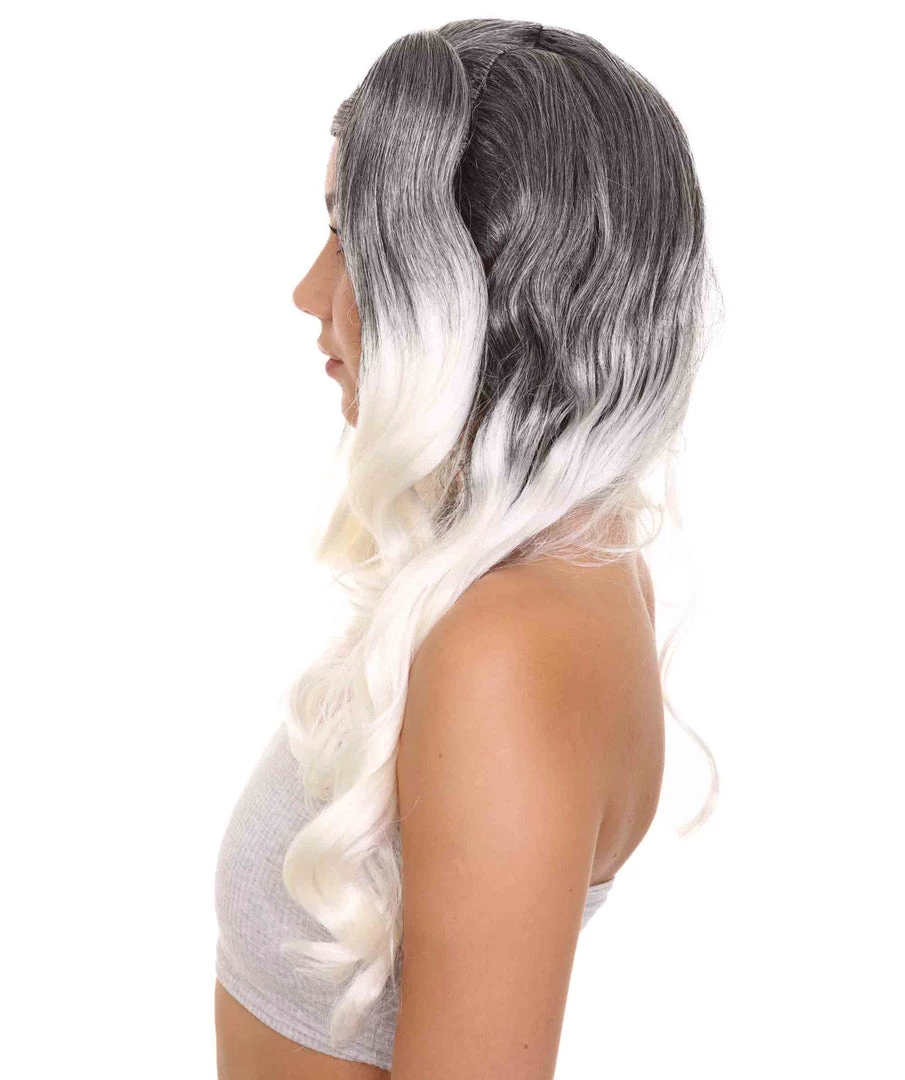 HPO Men's Dolly Womens Wig | Black/White Two-Toned Wig | Premium Breathable Capless Cap