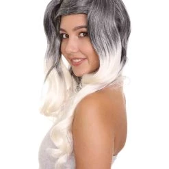 HPO Men's Dolly Womens Wig | Black/White Two-Toned Wig | Premium Breathable Capless Cap