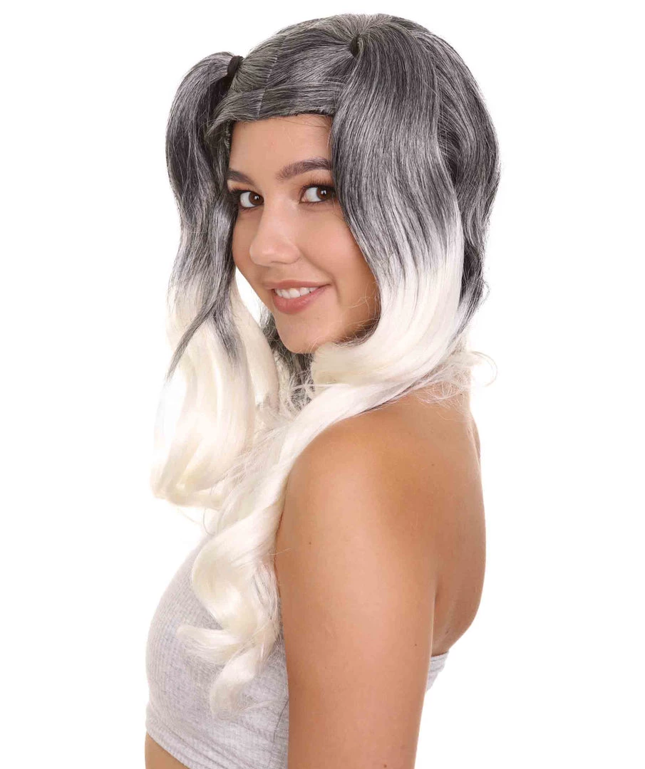 HPO Men's Dolly Womens Wig | Black/White Two-Toned Wig | Premium Breathable Capless Cap