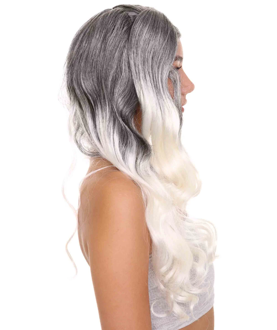 HPO Men's Dolly Womens Wig | Black/White Two-Toned Wig | Premium Breathable Capless Cap