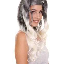 HPO Men's Dolly Womens Wig | Black/White Two-Toned Wig | Premium Breathable Capless Cap