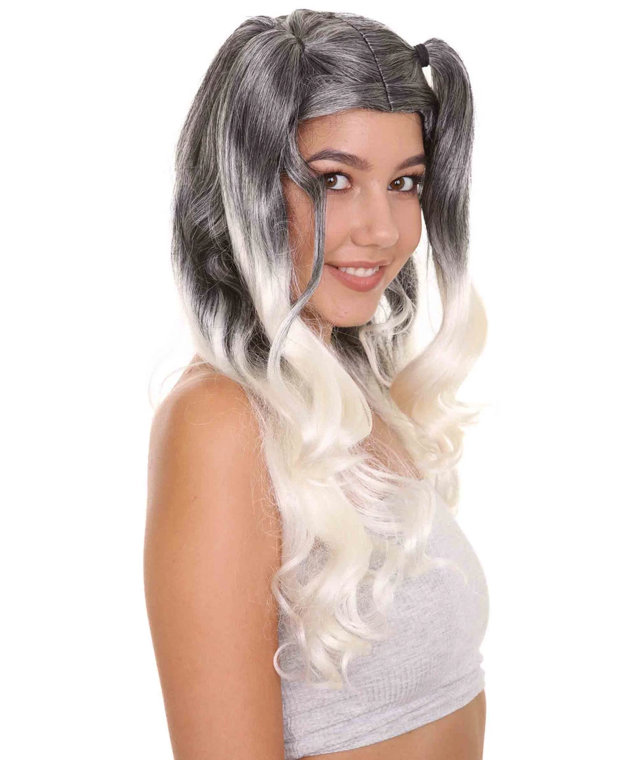 HPO Men's Dolly Womens Wig | Black/White Two-Toned Wig | Premium Breathable Capless Cap