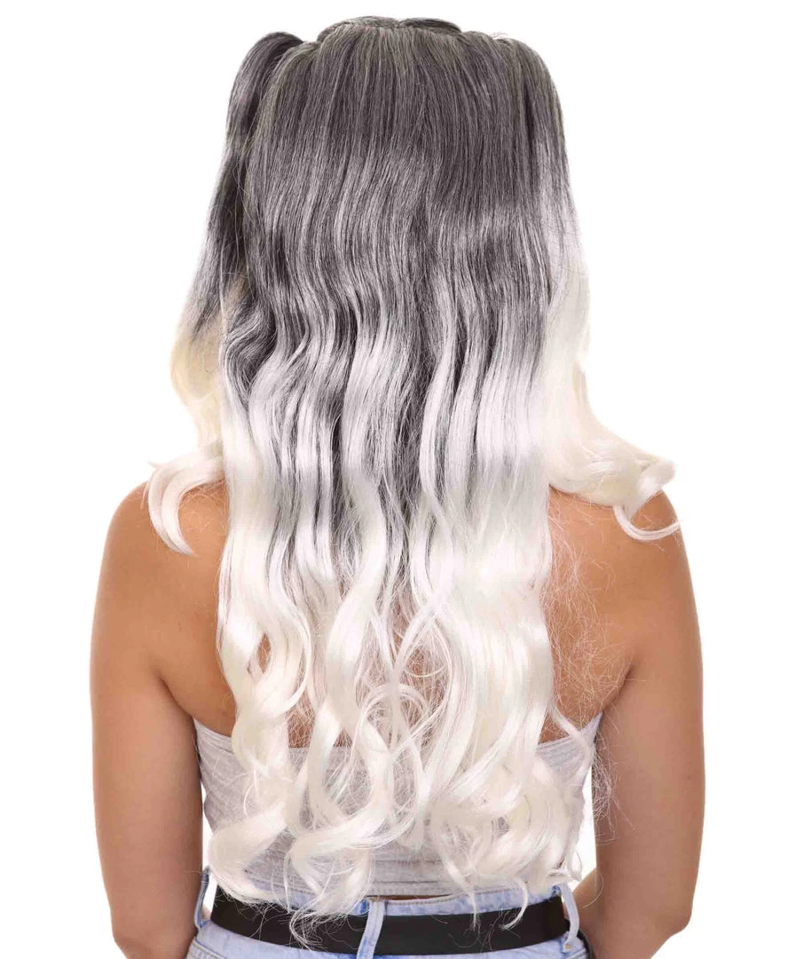 HPO Men's Dolly Womens Wig | Black/White Two-Toned Wig | Premium Breathable Capless Cap