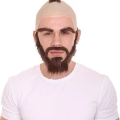 HPO Fighter Game Wig | Mens Short Length Brown Straight Mohawk And Beard Cosplay Wig Men's