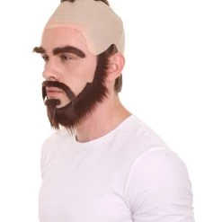 HPO Fighter Game Wig | Mens Short Length Brown Straight Mohawk And Beard Cosplay Wig Men's