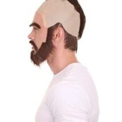 HPO Fighter Game Wig | Mens Short Length Brown Straight Mohawk And Beard Cosplay Wig Men's