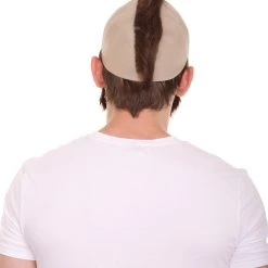 HPO Fighter Game Wig | Mens Short Length Brown Straight Mohawk And Beard Cosplay Wig Men's