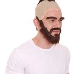 HPO Fighter Game Wig | Mens Short Length Brown Straight Mohawk And Beard Cosplay Wig Men's