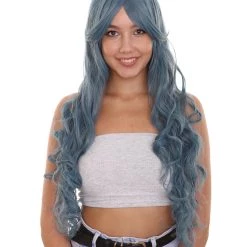 HPO 25' Long Curly Womens Wig | Blue Halloween Wig | Premium Breathable Capless Cap Women's