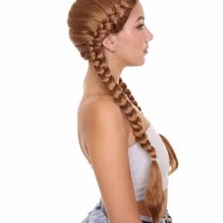 HPO Men's Long Braided Womens Wig | Brown Wig | Premium Breathable Capless Cap