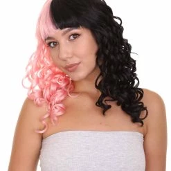 HPO Adult Womens Wavy Wig | Black & Pink Celebrity Wig | Premium Breathable Capless Cap Men's