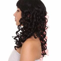 HPO Adult Womens Wavy Wig | Black & Pink Celebrity Wig | Premium Breathable Capless Cap Men's