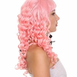 HPO Adult Womens Wavy Wig | Black & Pink Celebrity Wig | Premium Breathable Capless Cap Men's