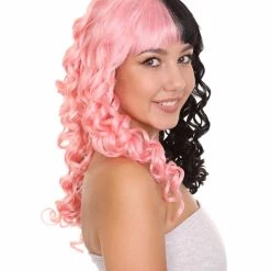 HPO Adult Womens Wavy Wig | Black & Pink Celebrity Wig | Premium Breathable Capless Cap Men's