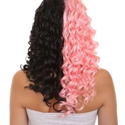 HPO Adult Womens Wavy Wig | Black & Pink Celebrity Wig | Premium Breathable Capless Cap Men's