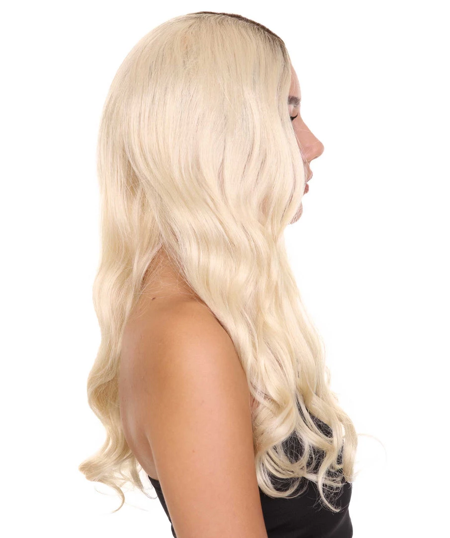HPO Women's Medium Length Blonde Make Up Artist Wig - Long Blonde Hair With Dark Roots - Capless Cap Design