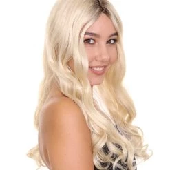 HPO Women's Medium Length Blonde Make Up Artist Wig - Long Blonde Hair With Dark Roots - Capless Cap Design