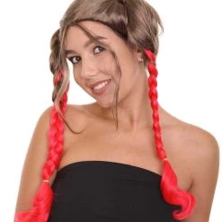 HPO Men's Briaded Womens Wig | Brown Red Cosplay Halloween Wig | Premium Breathable Capless Cap