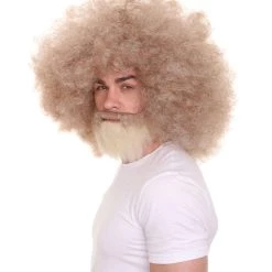 HPO Mens 80's Hip-Hop Grandpa Wig With Beard Set | Blonde Retro Wig | Premium Breathable Capless Cap