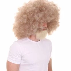 HPO Mens 80's Hip-Hop Grandpa Wig With Beard Set | Blonde Retro Wig | Premium Breathable Capless Cap