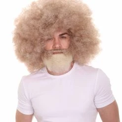 HPO Mens 80's Hip-Hop Grandpa Wig With Beard Set | Blonde Retro Wig | Premium Breathable Capless Cap