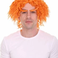 HPO Men Curly Short Orange Wig | Premium Breathable Capless Cap Men's
