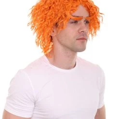 HPO Men Curly Short Orange Wig | Premium Breathable Capless Cap Men's