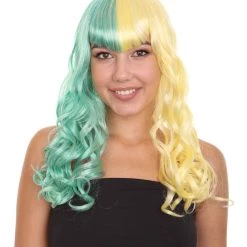 HPO Womens Clown Girl Wig | Two Toned Yellow Green Wig | Premium Breathable Capless Cap