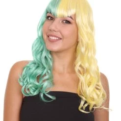 HPO Womens Clown Girl Wig | Two Toned Yellow Green Wig | Premium Breathable Capless Cap