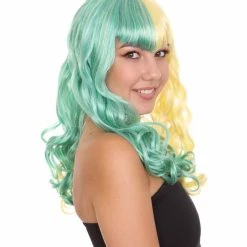 HPO Womens Clown Girl Wig | Two Toned Yellow Green Wig | Premium Breathable Capless Cap