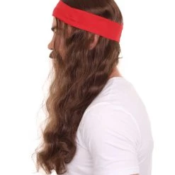 HPO Mens Pirate Wig And Moustache | Brown Long Wig | Premium Breathable Capless Cap Men's