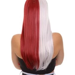 KOSMOS CW Women's Long Two Tone 25' Silver And Red Synthetic Anime Wig - Capless Cap Heat Resistant Fibers - Bob Style With Pointy Bangs