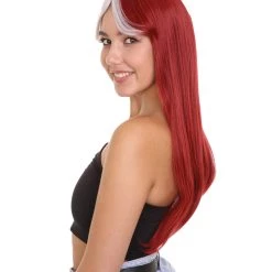KOSMOS CW Women's Long Two Tone 25' Silver And Red Synthetic Anime Wig - Capless Cap Heat Resistant Fibers - Bob Style With Pointy Bangs