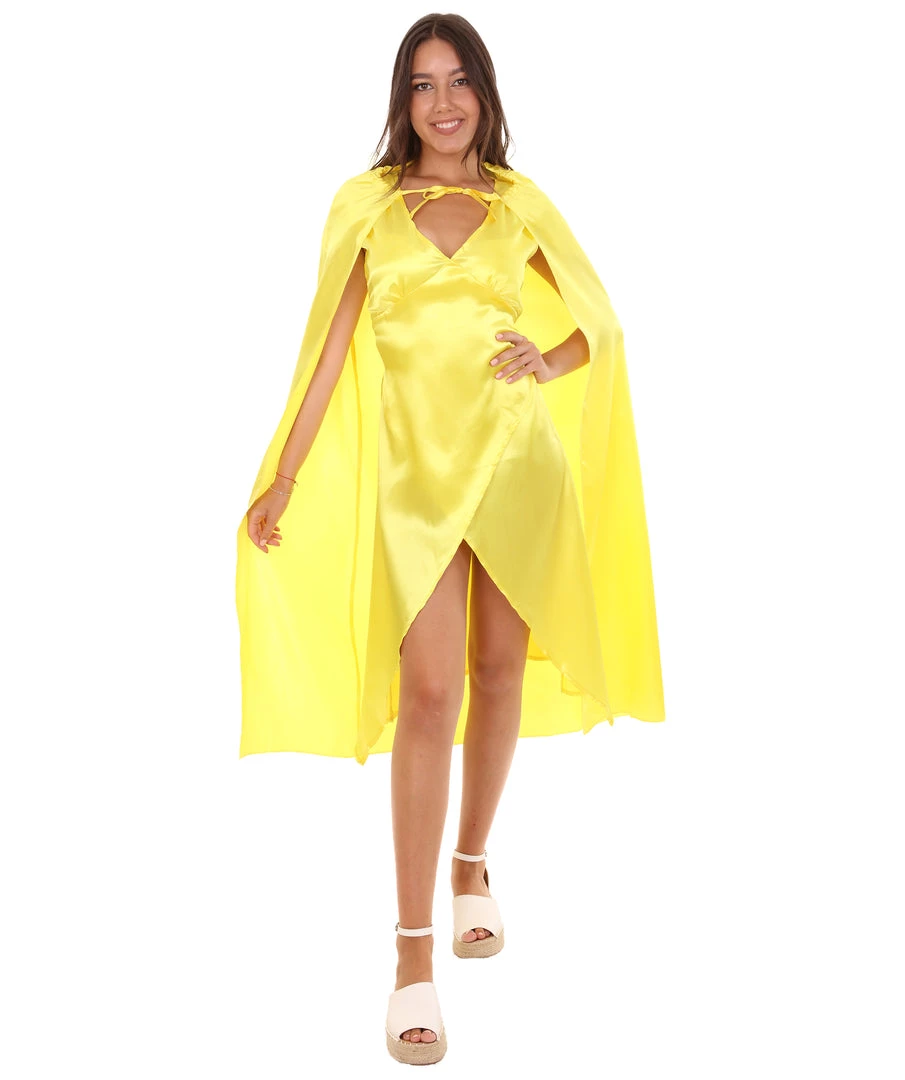 HPO Adult Women's Costume For Cosplay Game Of Thrones Dragon Queen Yellow Dress With Cloak