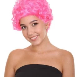 HPO Short Curly Pink Womens Wig | All Back Party Ready Fancy Cosplay Halloween Wig | Premium Breathable Capless Cap Men's