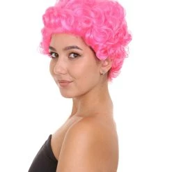 HPO Short Curly Pink Womens Wig | All Back Party Ready Fancy Cosplay Halloween Wig | Premium Breathable Capless Cap Men's