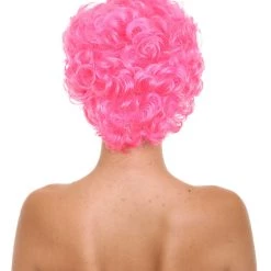HPO Short Curly Pink Womens Wig | All Back Party Ready Fancy Cosplay Halloween Wig | Premium Breathable Capless Cap Men's