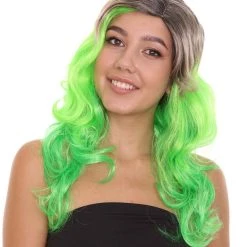 HPO Women's Long Wavy Ombre Green Womens Wig | Fancy Party Event Ready Halloween Wig | Premium Breathable Capless Cap