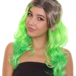 HPO Women's Long Wavy Ombre Green Womens Wig | Fancy Party Event Ready Halloween Wig | Premium Breathable Capless Cap