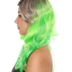 HPO Women's Long Wavy Ombre Green Womens Wig | Fancy Party Event Ready Halloween Wig | Premium Breathable Capless Cap
