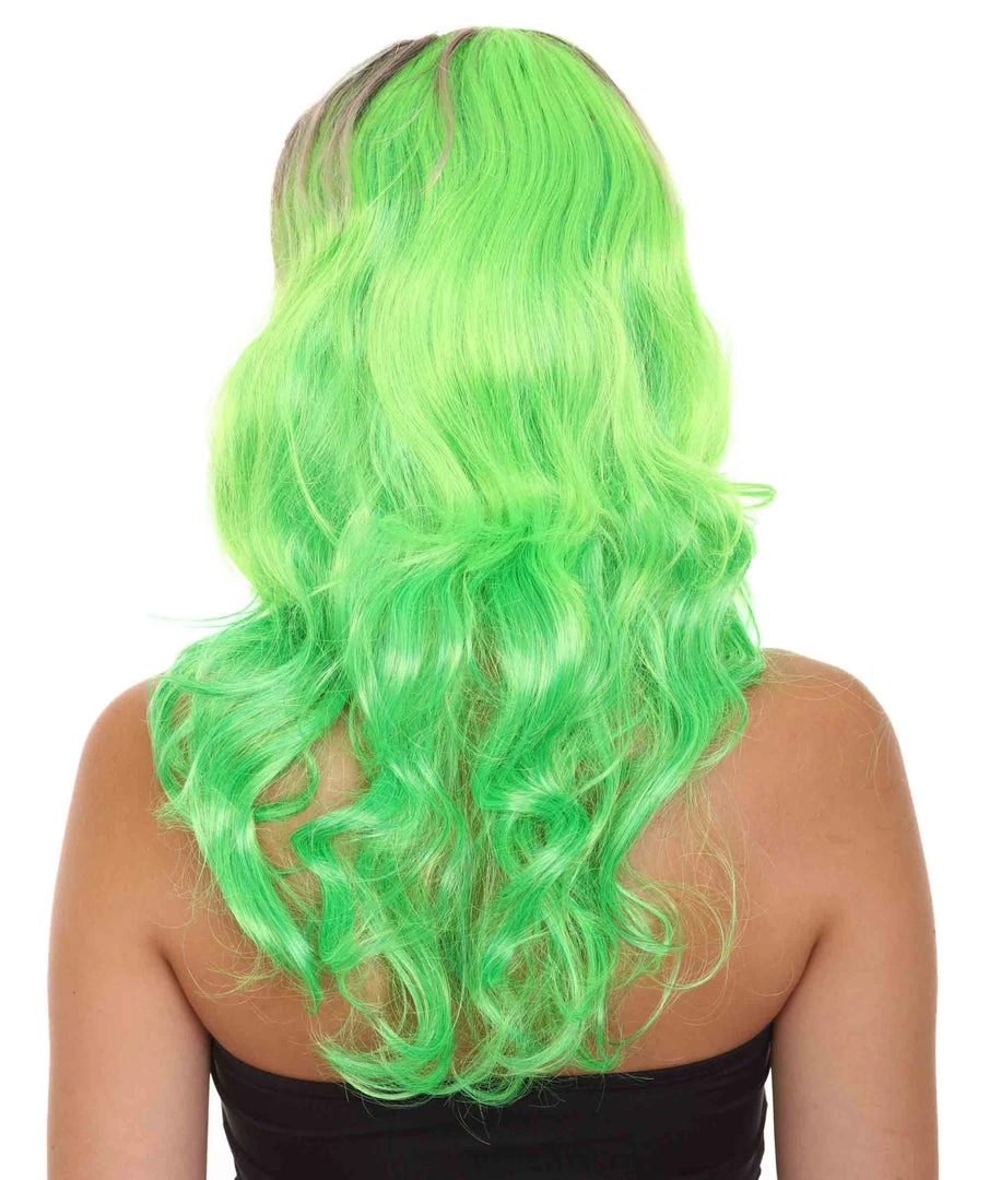 HPO Women's Long Wavy Ombre Green Womens Wig | Fancy Party Event Ready Halloween Wig | Premium Breathable Capless Cap