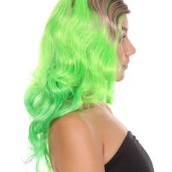 HPO Women's Long Wavy Ombre Green Womens Wig | Fancy Party Event Ready Halloween Wig | Premium Breathable Capless Cap
